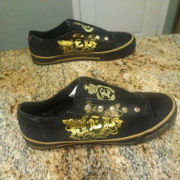 Elvis Shoes Rock and Roll Women Size 9 Black/Gold Rare Embroidered 1977 - Picture 5 of 12
